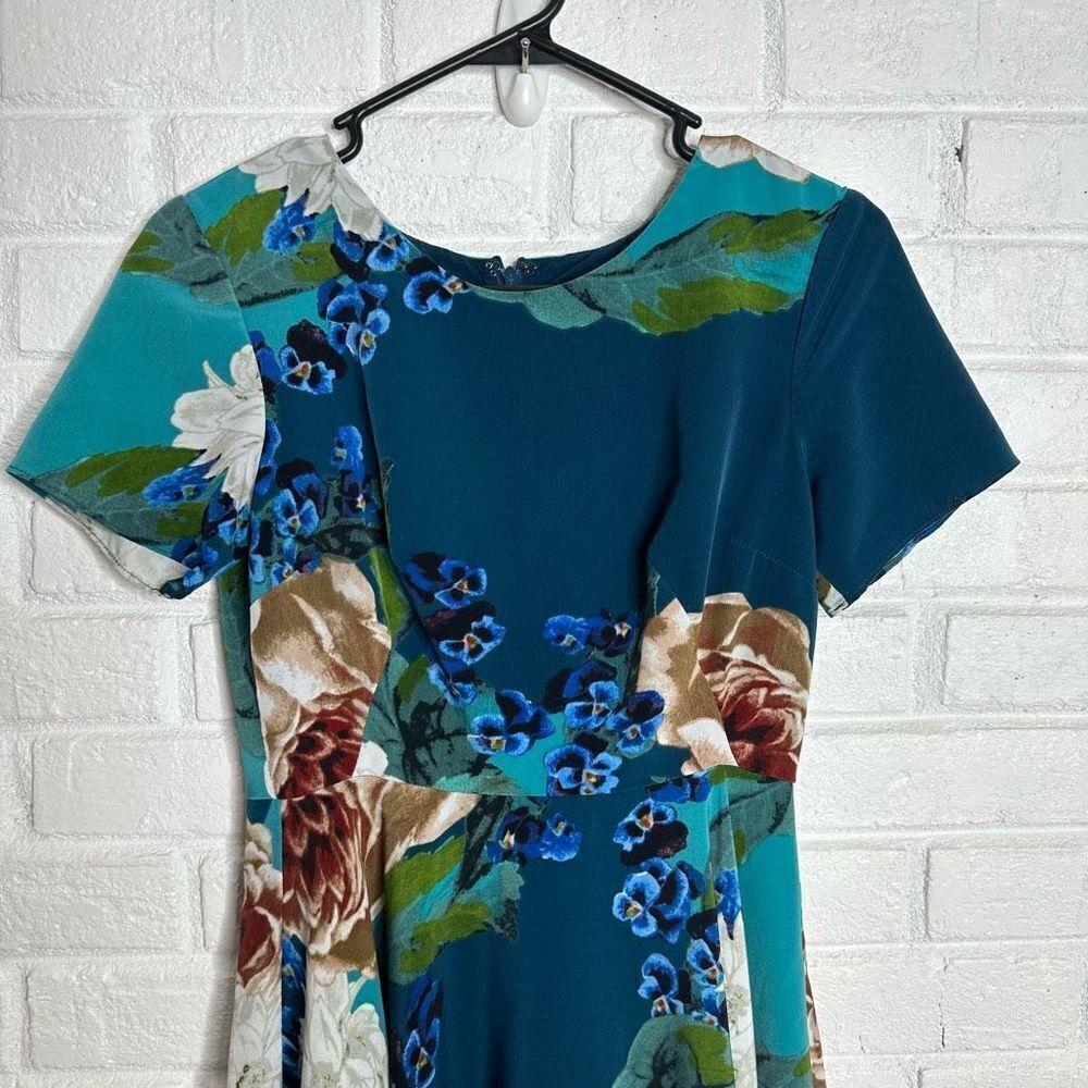 Corey Lynn Calter Paeonia Blue Floral A-Line Dress size 2 - Picture 3 of 8